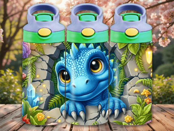 Blue Dinosaur Cave Flip Top Kids Tumbler