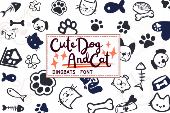 Cute Dog and Cat Dingbats Font By PraewDesigns