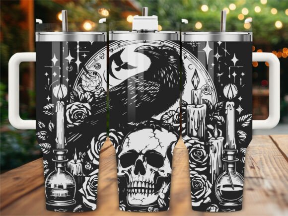 Gothic Raven Laser Engraving Tumbler