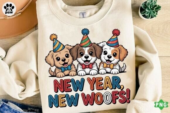 new year new woofs puppy dog png for cricut HTV holiday tee NYE countdown design