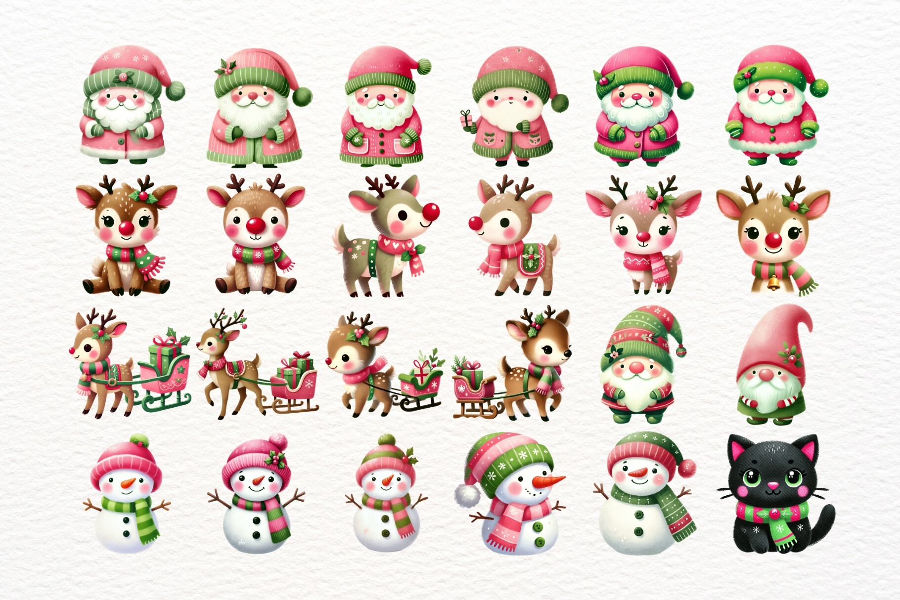 Pink and Green Christmas Clipart Bundle - photo 3