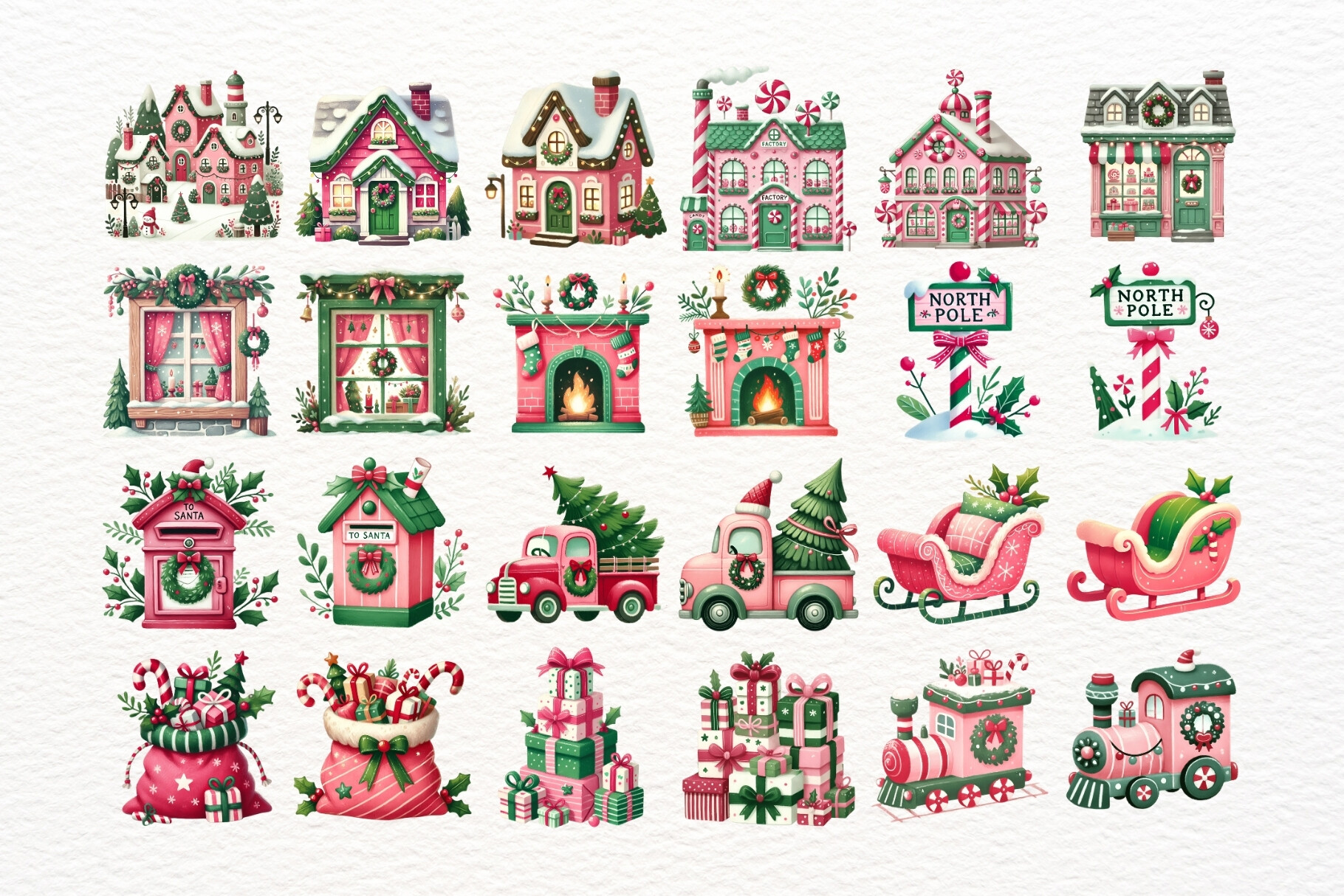 Pink and Green Christmas Clipart Bundle - photo 4