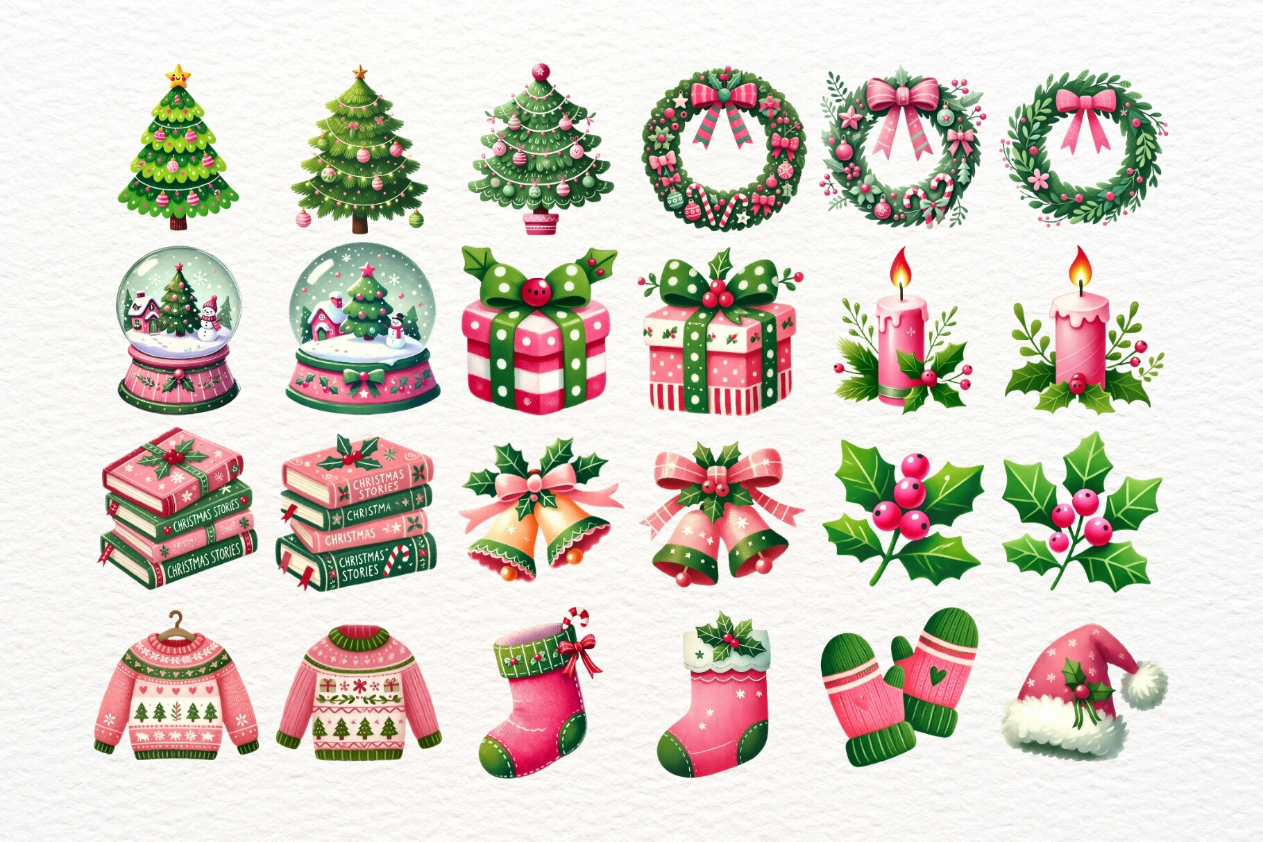 Pink and Green Christmas Clipart Bundle - photo 5