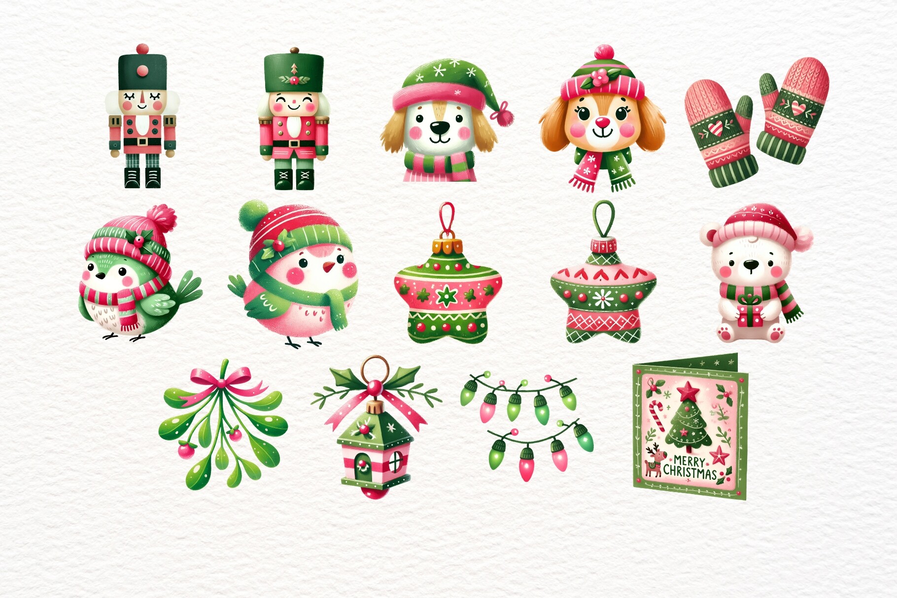 Pink and Green Christmas Clipart Bundle - photo 7