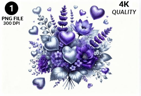 Purple Heart Floral Bouquet PNG Clipart