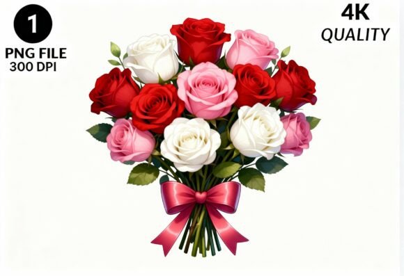 Rose Bouquet PNG Clipart Red White Pink