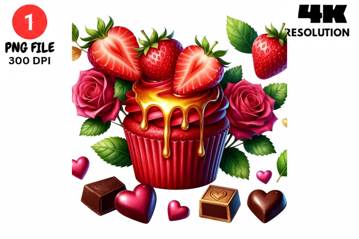 Strawberry Rose Cupcake Chocolate Heart