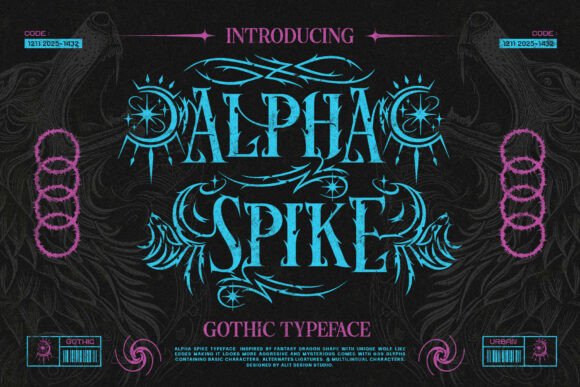 Preview specimen of Alpha Spike decorative font