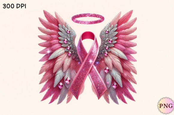 Angel Wings Pink Ribbon PNG Bundle Bundle · Creative Fabrica