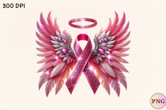 Angel Wings Pink Ribbon PNG Bundle Bundle · Creative Fabrica