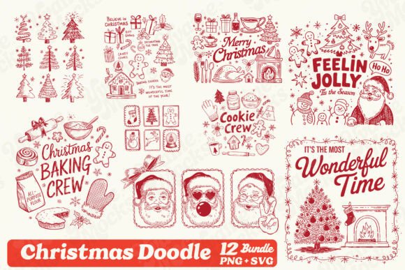 Christmas Doodles SVG Bundle for Sublimation & Crafts