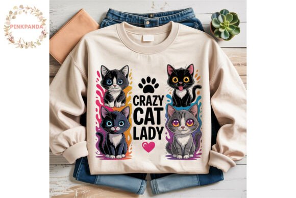 Crazy Cat Lady Cartoon Cats PNG design for tees, totes and sublimation blanks