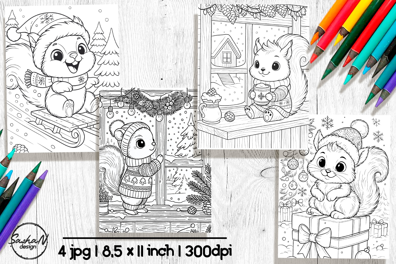 Cute Squirrel Christmas Coloring Pages