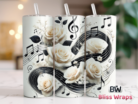 Elegant Rose Music Sheet Tumbler Wraps