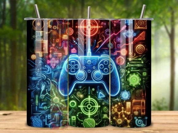 Neon Gamer 20oz Tumbler Wrap Png V.6