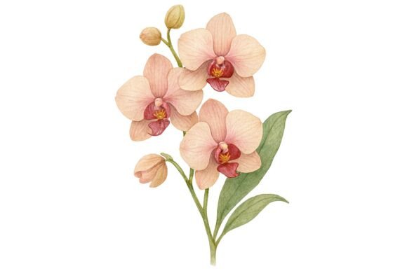 Watercolor Delicate Peach Orchid Cluster Graphic Illustrations By MH Creation House