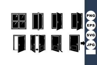 Black White Window Door Icons