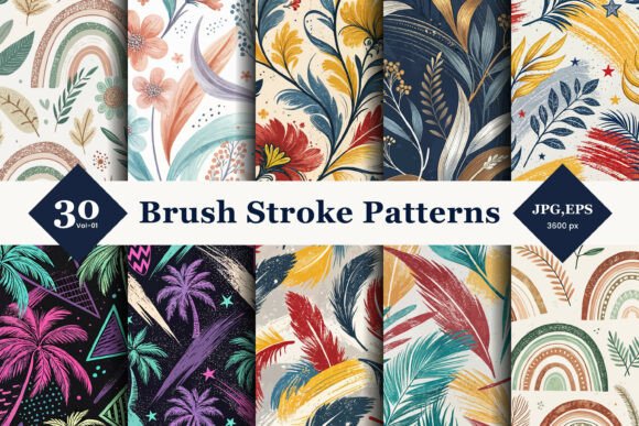 Brush Stroke Style Seamless Patterns 01 Grafik Papier-Muster Von TriDraw