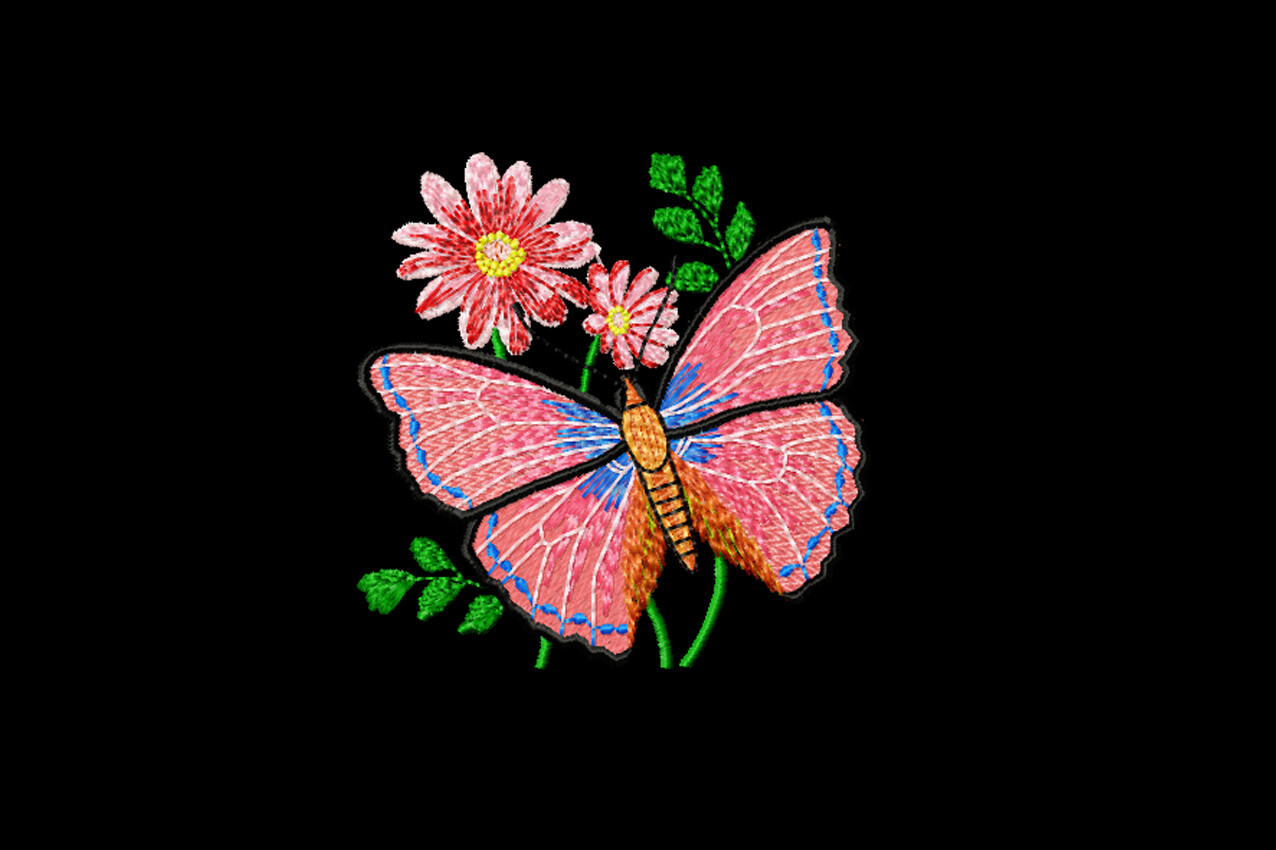 Butterfly and Flowers Embroidery Pattern