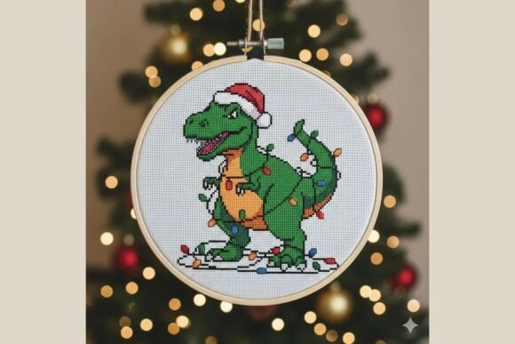 Christmas Tree Rex Small Cross Stitch