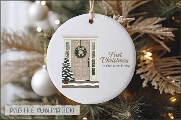 First Christmas in Our New Home Ornament Afbeelding Afdrukbare Illustraties Door Extreme DesignArt