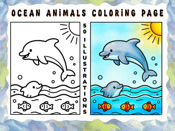 Ocean Animal Coloring Page Illustrations