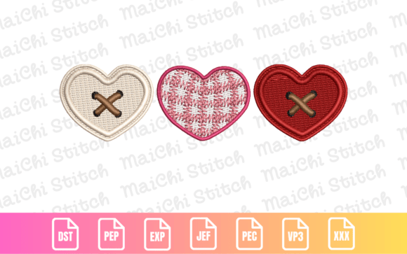 Valentine Stitched Heart Patch Set