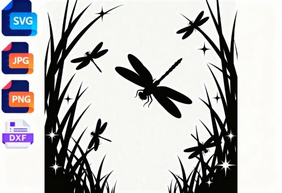 Dragonfly Grass Silhouette SVG Cut File