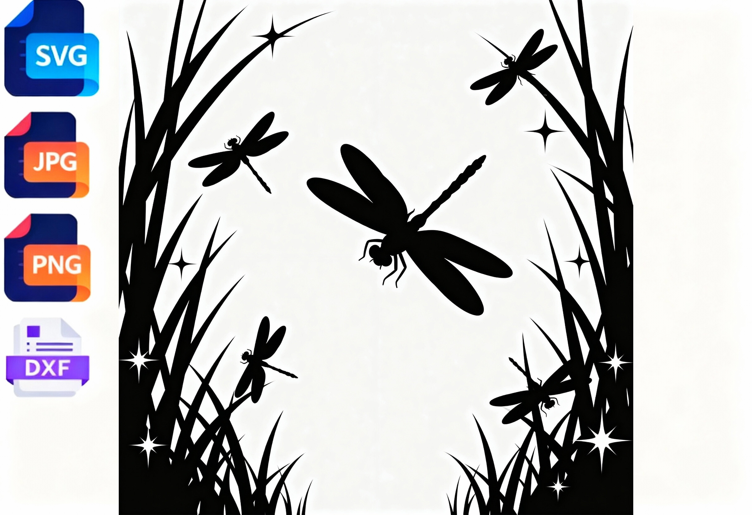 Dragonfly Grass Silhouette SVG Cut File