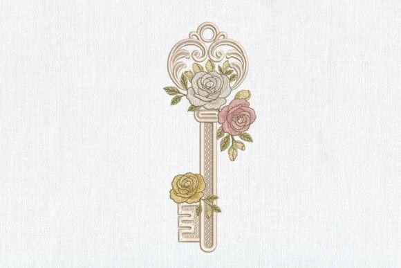Floral Key Rose Wedding Valentine Valentine's Day Embroidery Design By EmbroideryChicDesign