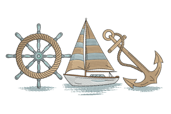Nautical Wheel Anchor Sailboat