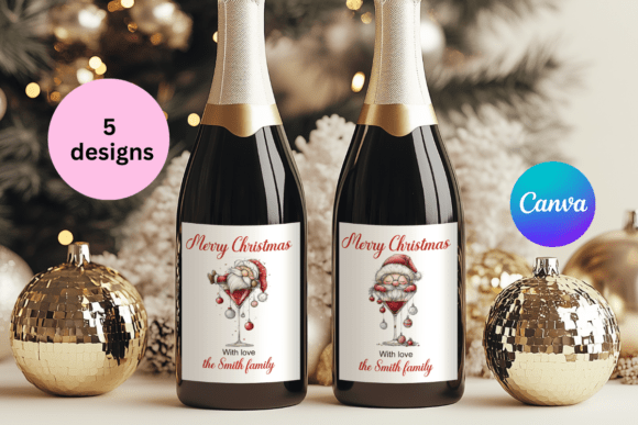 Santa Christmas Wine Bottle Labels