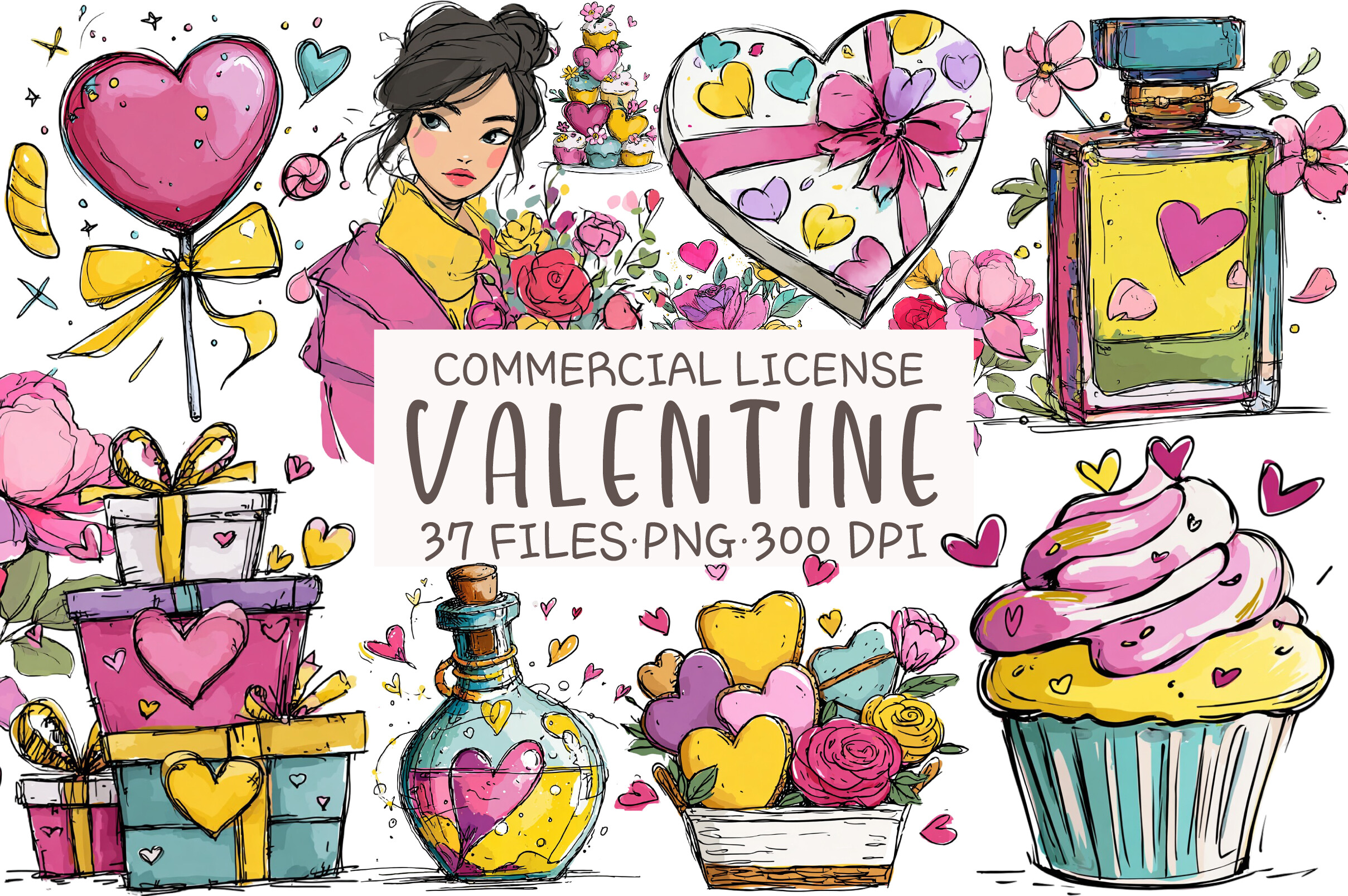 Watercolor Valentine Clipart