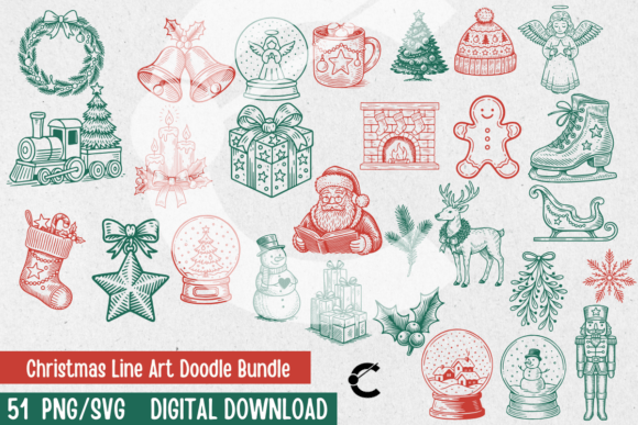 Christmas Line Art Doodle Bundle Graphic Illustrations By Crimson Rain Digital