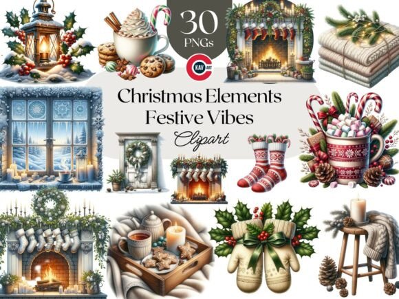 Cozy Christmas Holiday Clipart Bundle Graphics