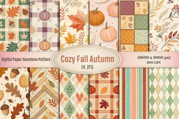 Cozy Fall Autumn Digital Paper Bundle