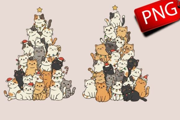 Cute Cat Christmas Tree PNG Graphic Illustrations By SmMedia