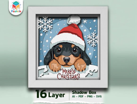 Cute puppy Christmas shadow box SVG