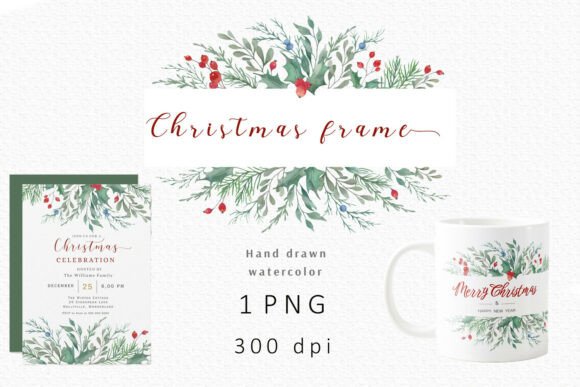 Festive Botanical Christmas Frame Graphic Illustrations By Alla Mironenko