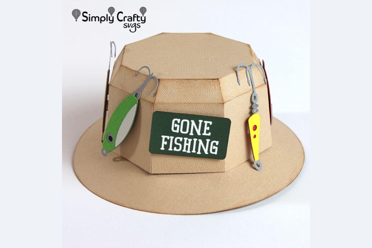 Fishing Hat Box SVG shaped like a 3D bucket hat gift box