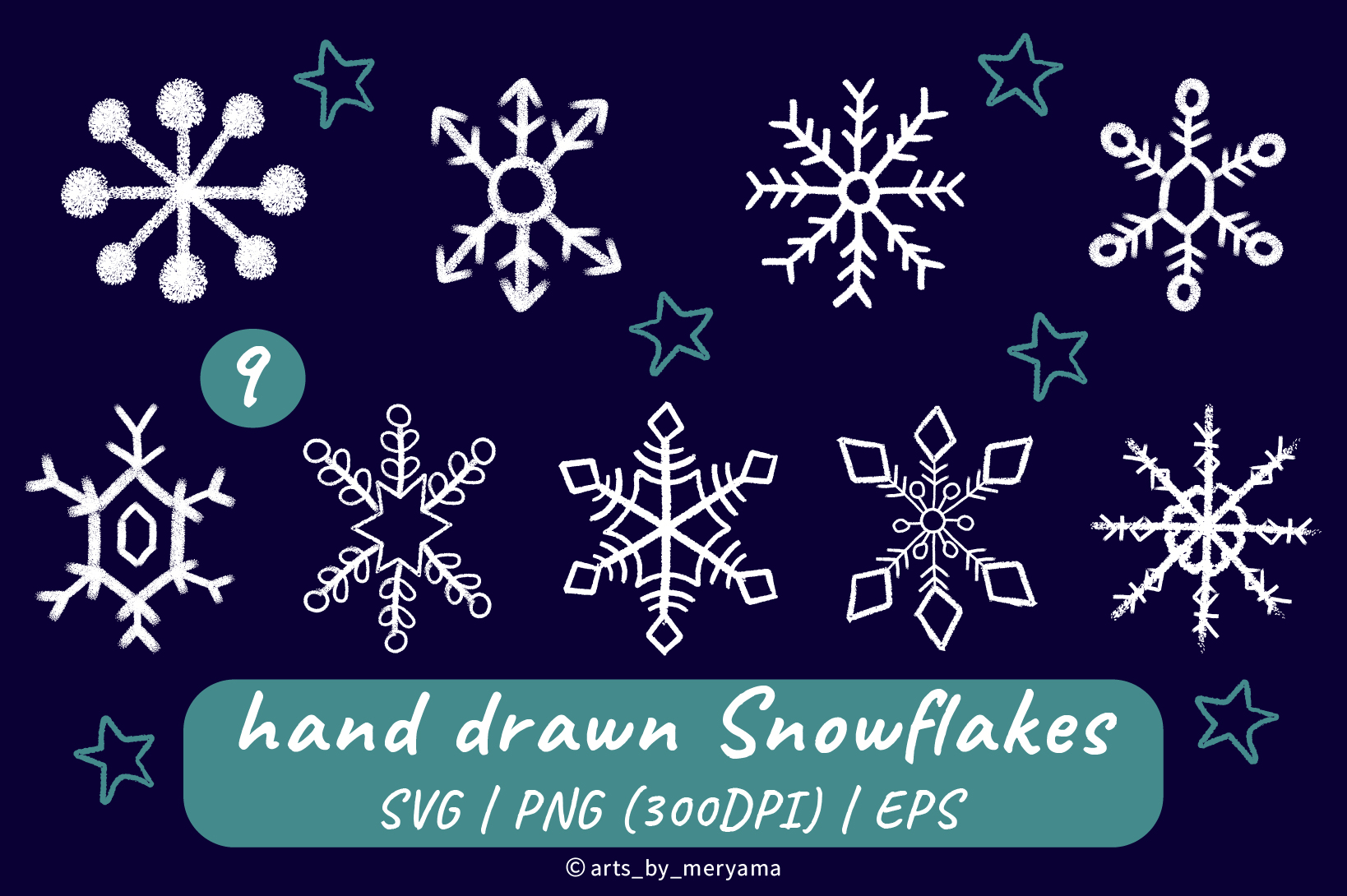 Hand Drawn Crayon Snowflakes PNG SVG EPS