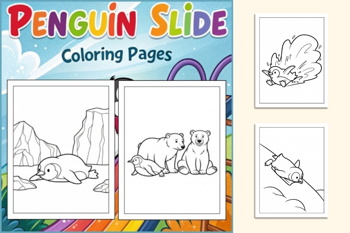 Penguin Slide Coloring Pages for Kids