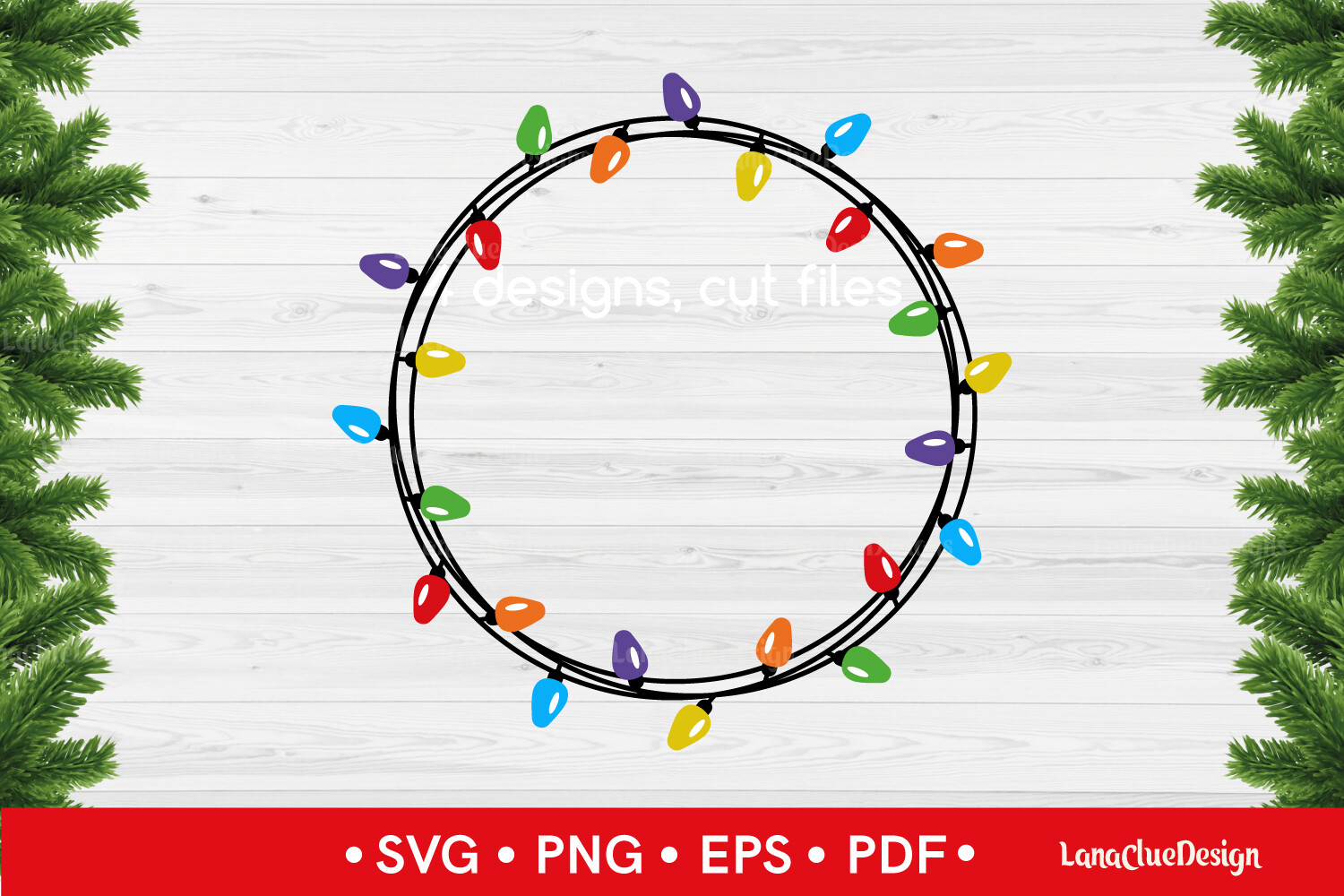Round Christmas Lights Frame SVG