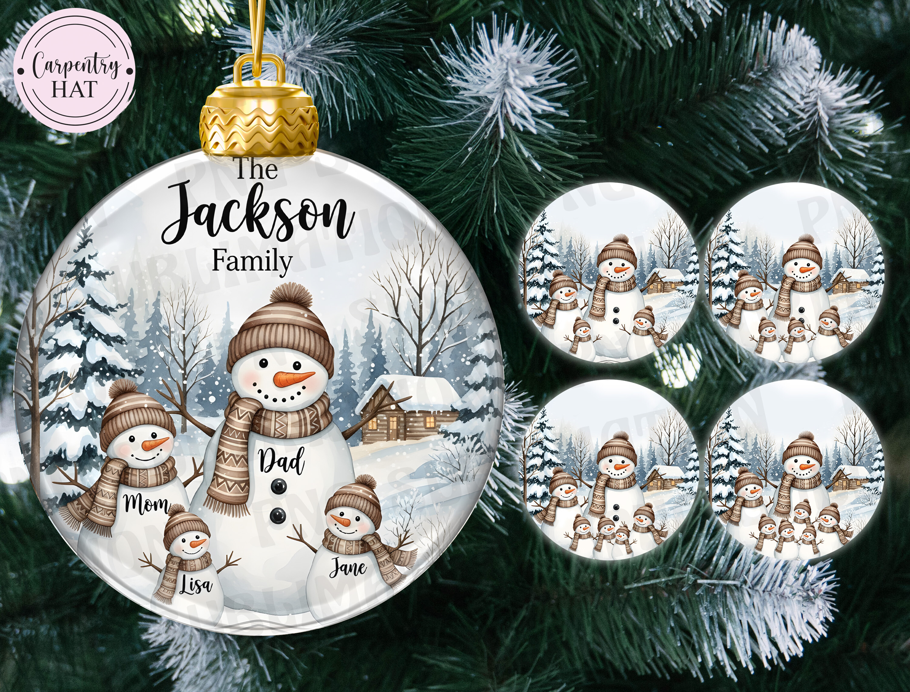 Rustic Snowman Family Ornament PNG