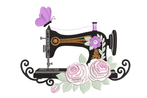 Vintage Sewing Machine and Flowers Sewing & Crafts Embroidery Design By Embroidize