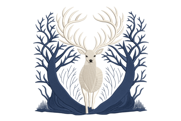 White Stag in Winter Forest