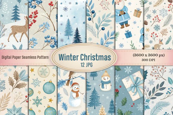 Winter Christmas Digital Paper Bundle