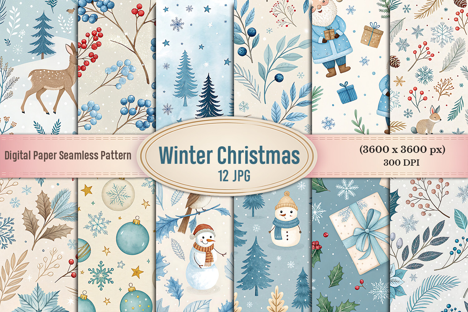 Winter Christmas Digital Paper Bundle