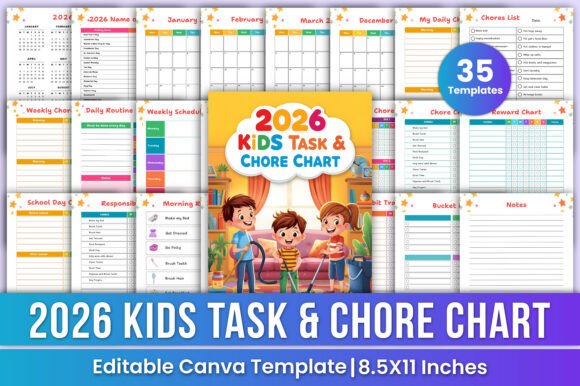 2026 Kids Task & Chore Chart Canva Kdp