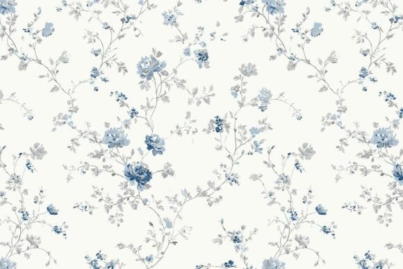 Blue Toile Floral Seamless Pattern 01